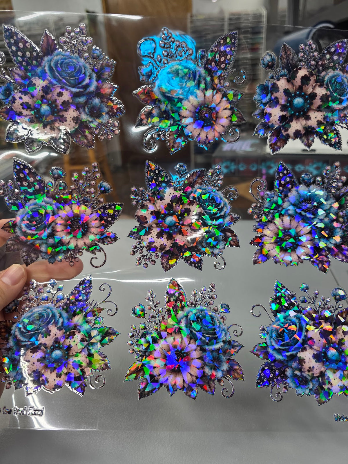 UVDTF Shattered Holographic Cow Print Floral 11"x11"