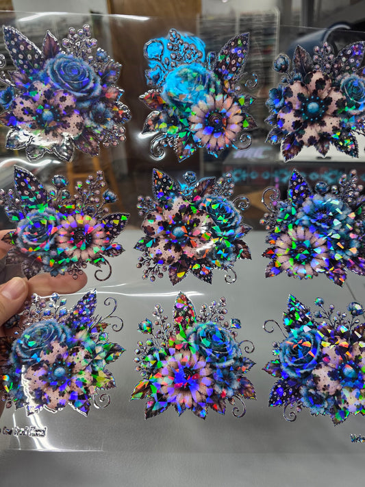 UVDTF Shattered Holographic Cow Print Floral 11"x11"