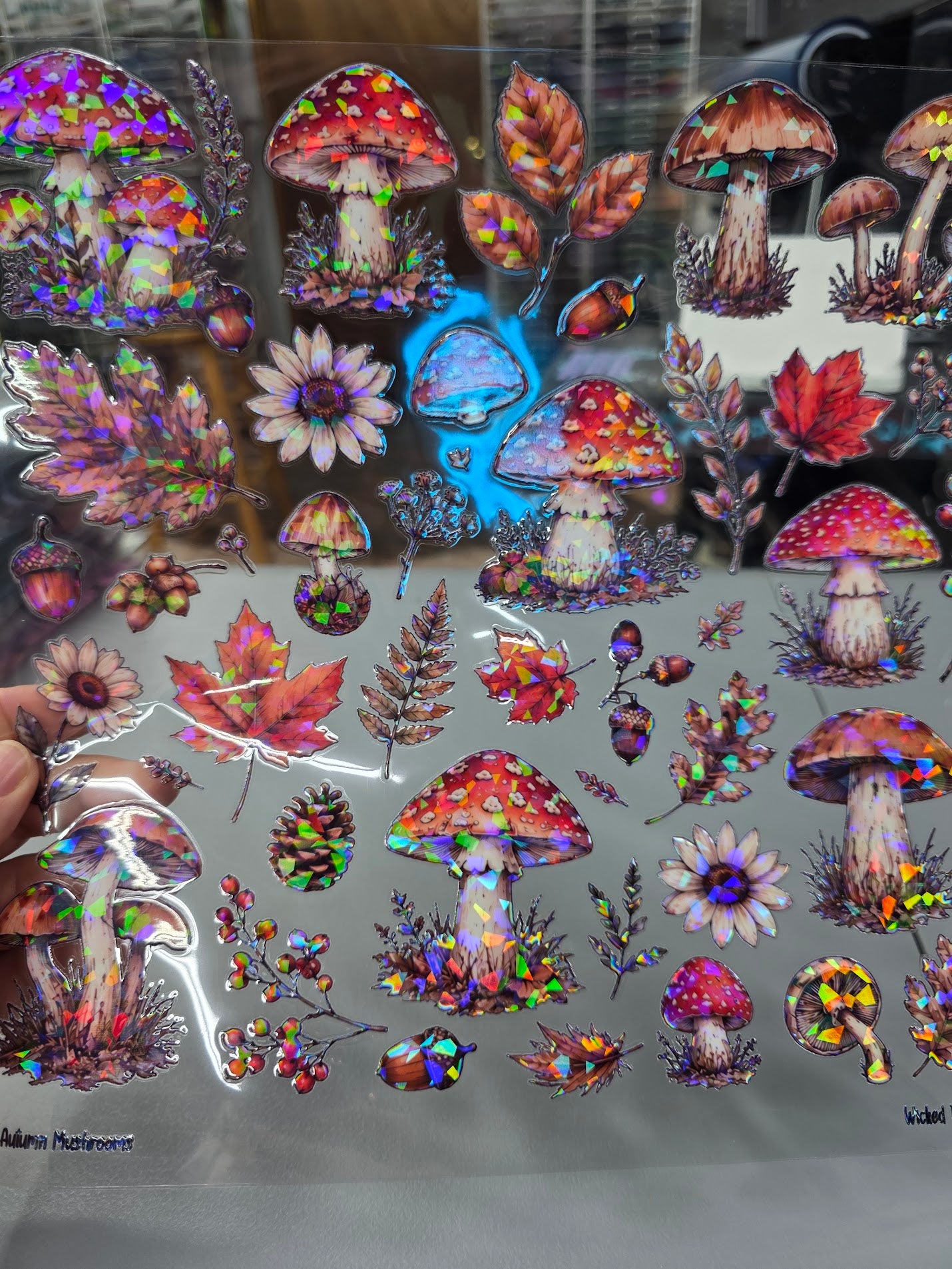 UVDTF Shattered Holographic Autumn Mushrooms 11"x11"