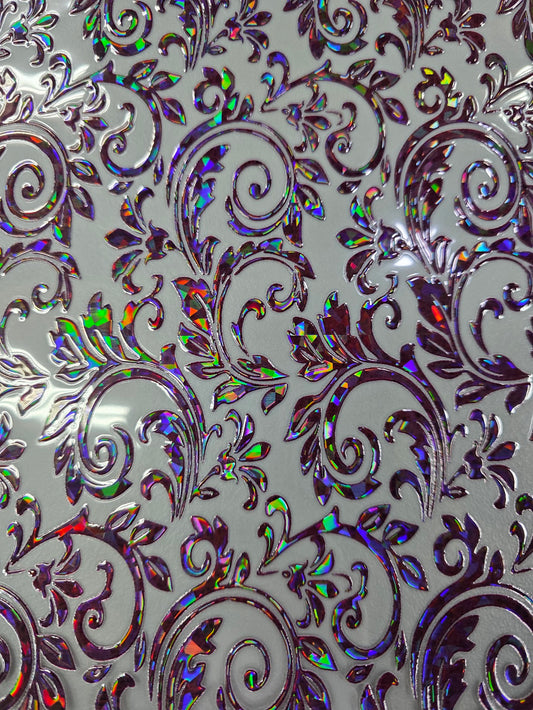 UVDTF Shattered Holographic Burgundy Tooled Leather 11"x11"