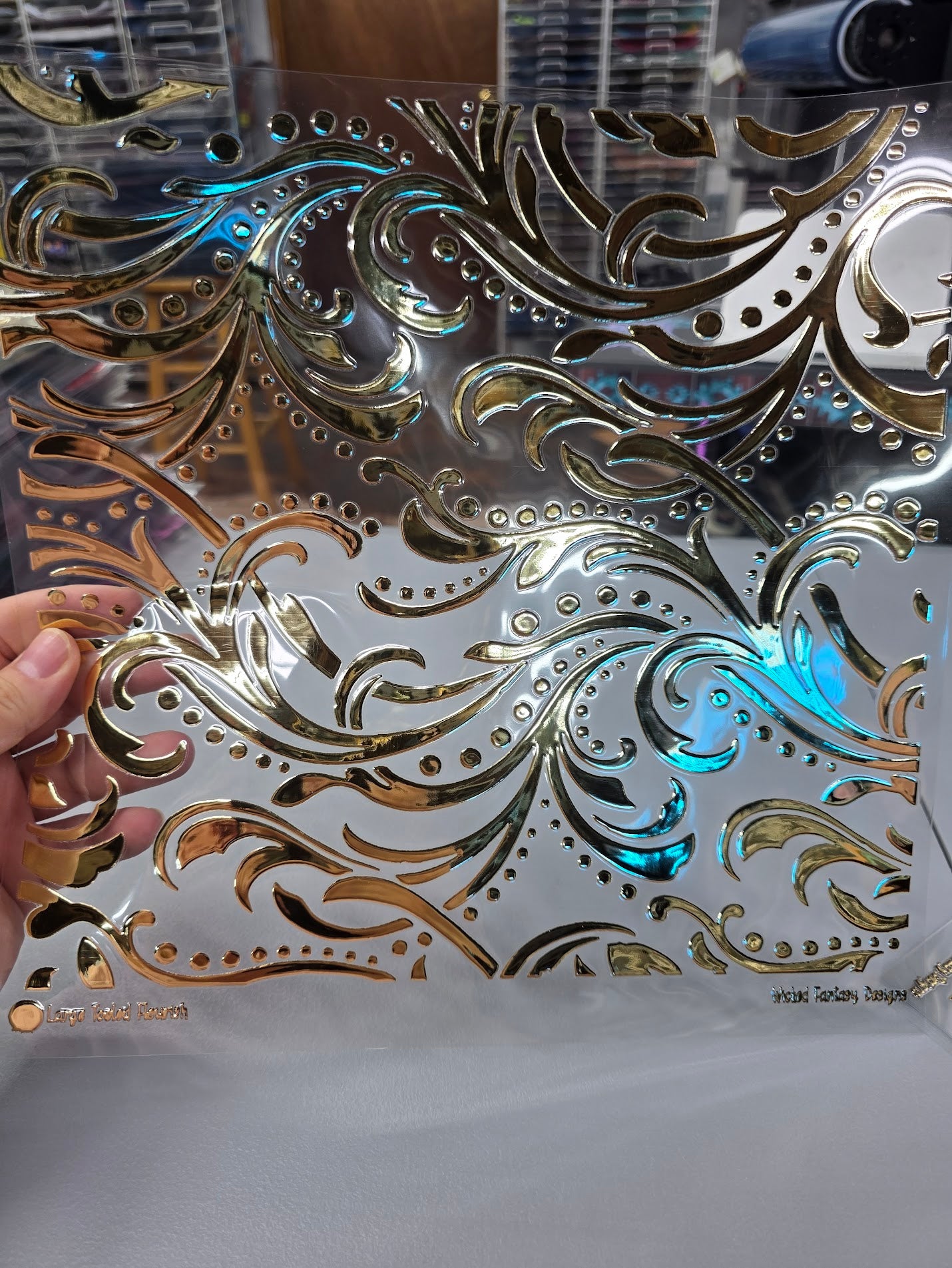 UVDTF Champagne Metallic Large Tooled Flourish 11"x11"