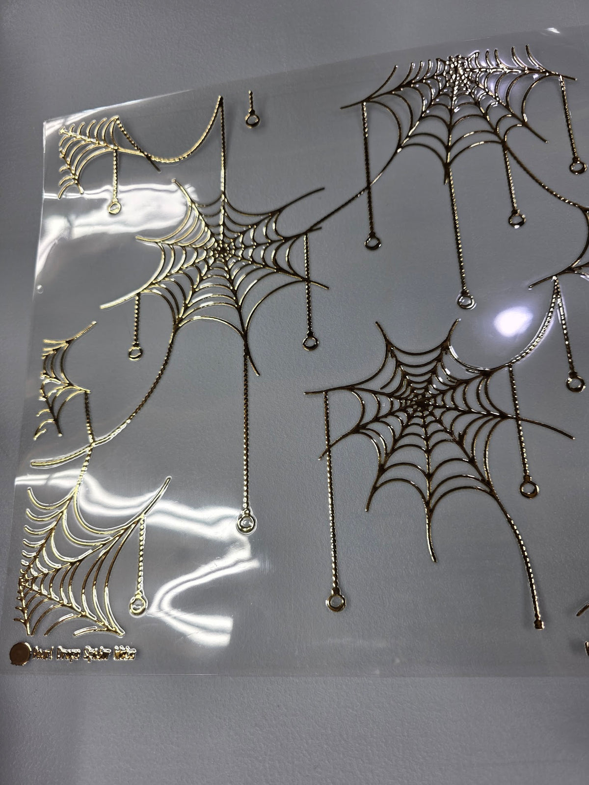 UVDTF Champagne Metallic Pearl Drop Spider Webs 11"x11"