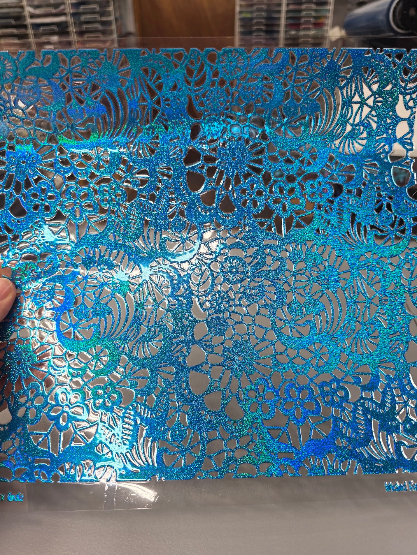 UVDTF Prism Blue Holographic Lace Reata 11"x11"