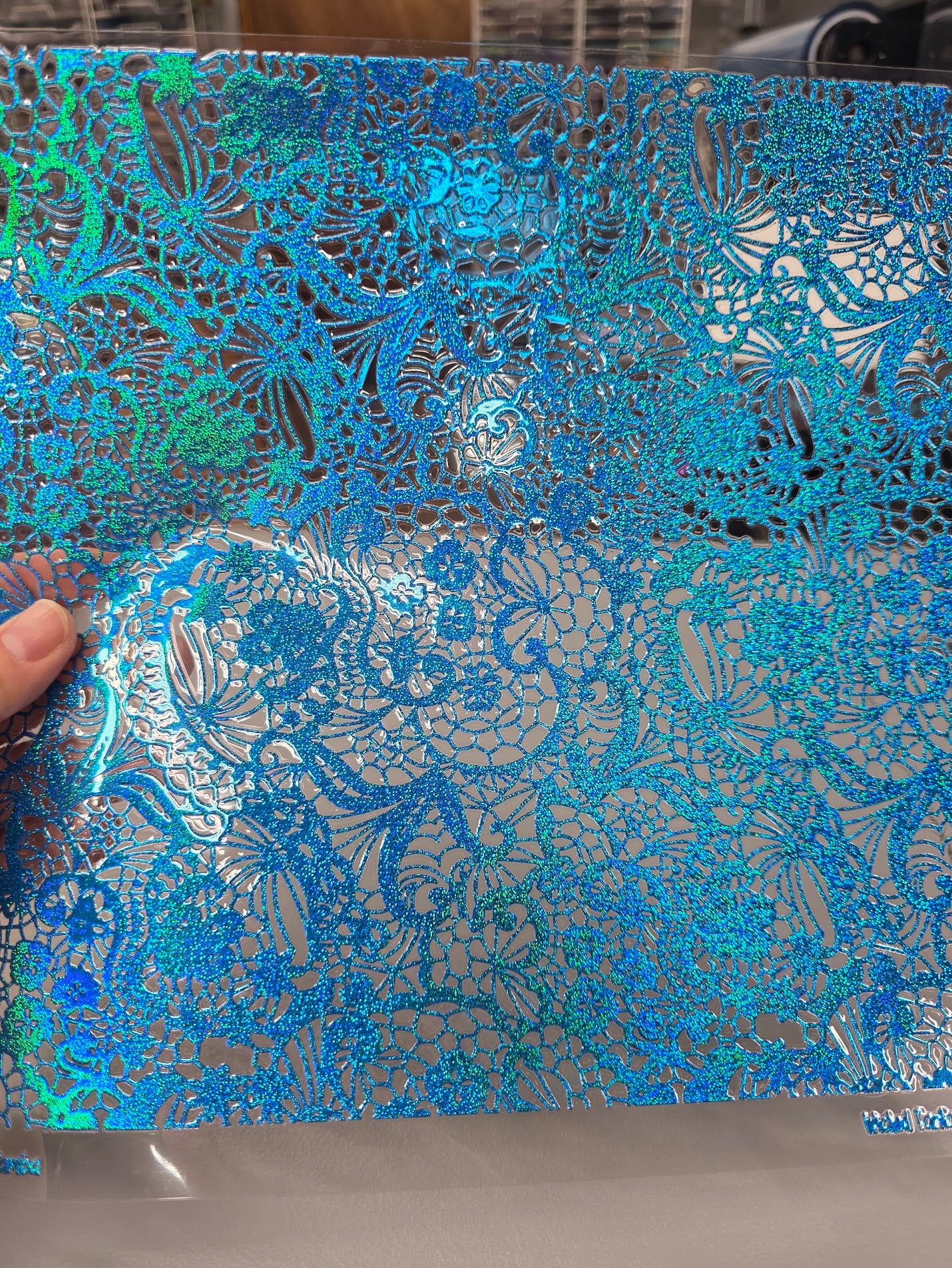 UVDTF Prism Blue Holographic Lace Samba 11"x11"