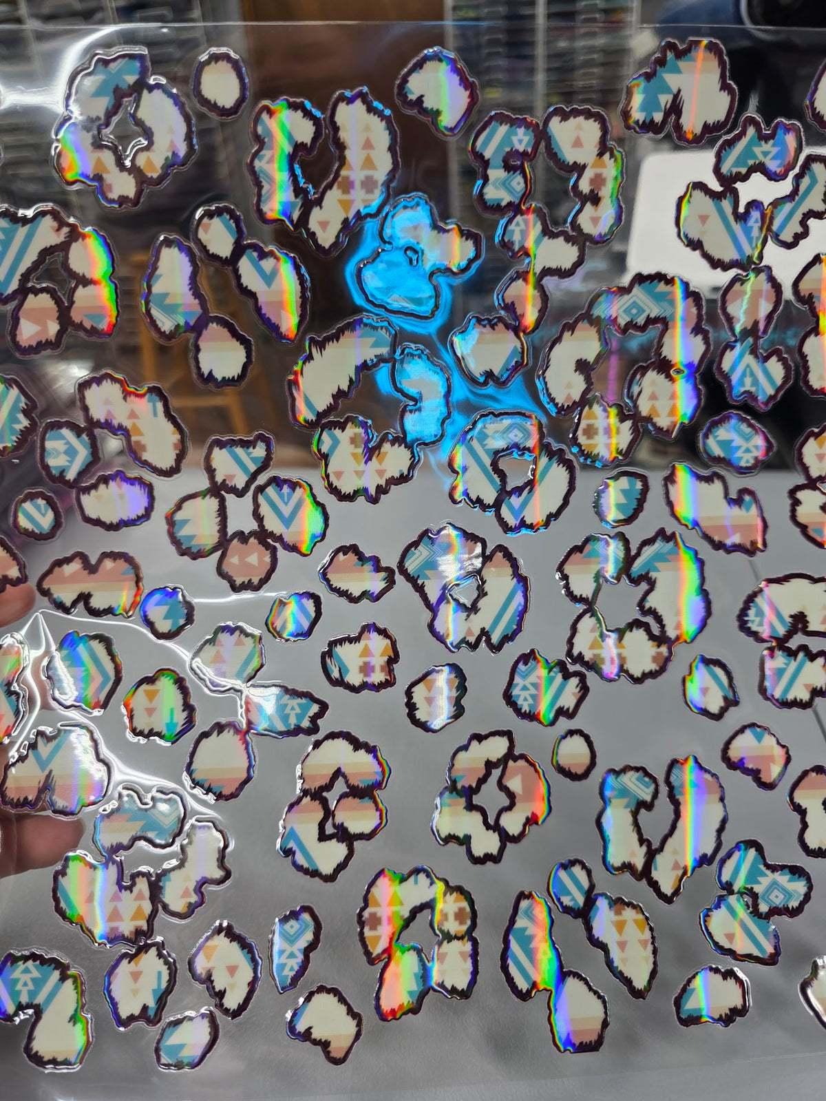 UVDTF Laser Holographic Light Pastel Leopard Print with Leather Outlines 11"x11"