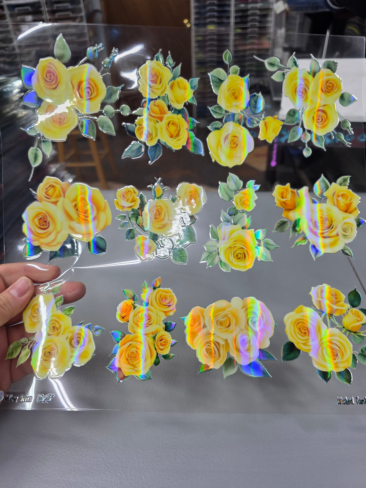 UVDTF Laser Holographic Yellow Roses 11"x11"