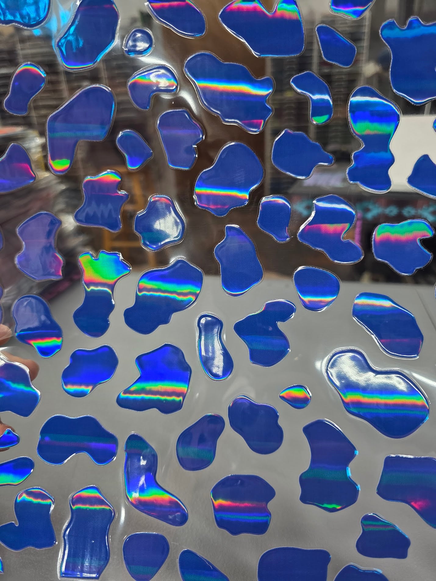 UVDTF Laser Holographic Blue Rounded Cow Print 11"x11"