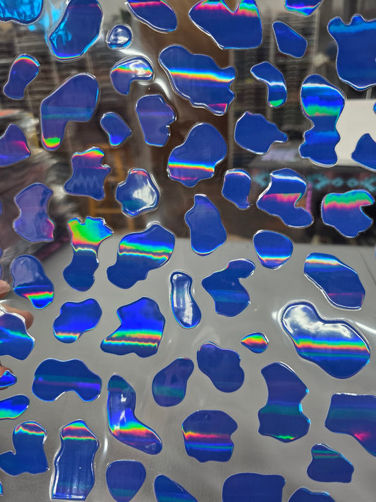 UVDTF Laser Holographic Blue Rounded Cow Print 11"x11"