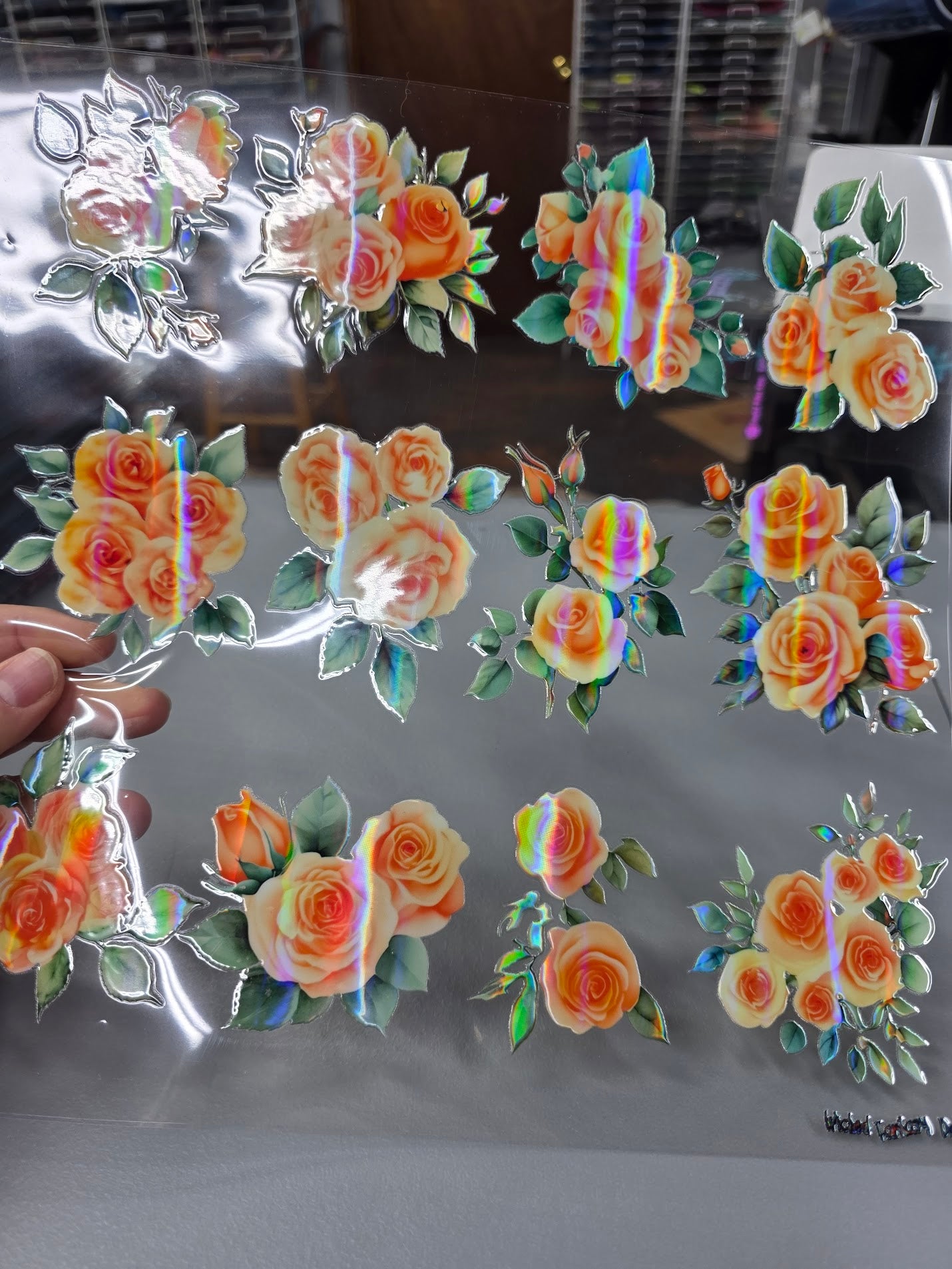 UVDTF Laser Holographic Light Orange Roses 11"x11"