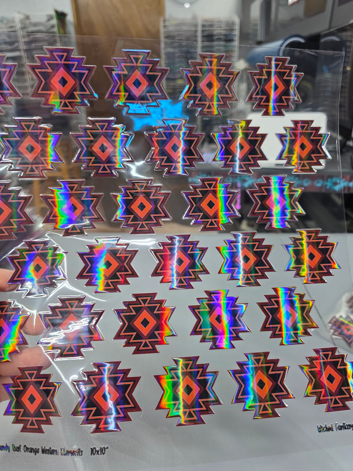 UVDTF Laser Holographic Rust Orange Aztec Star 11"x11"