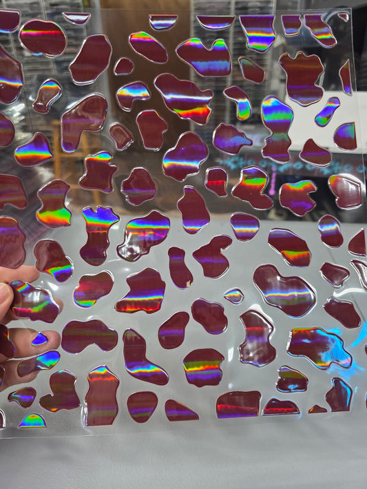 UVDTF Laser Holographic Burgundy Rounded Cow Print 11"x11"