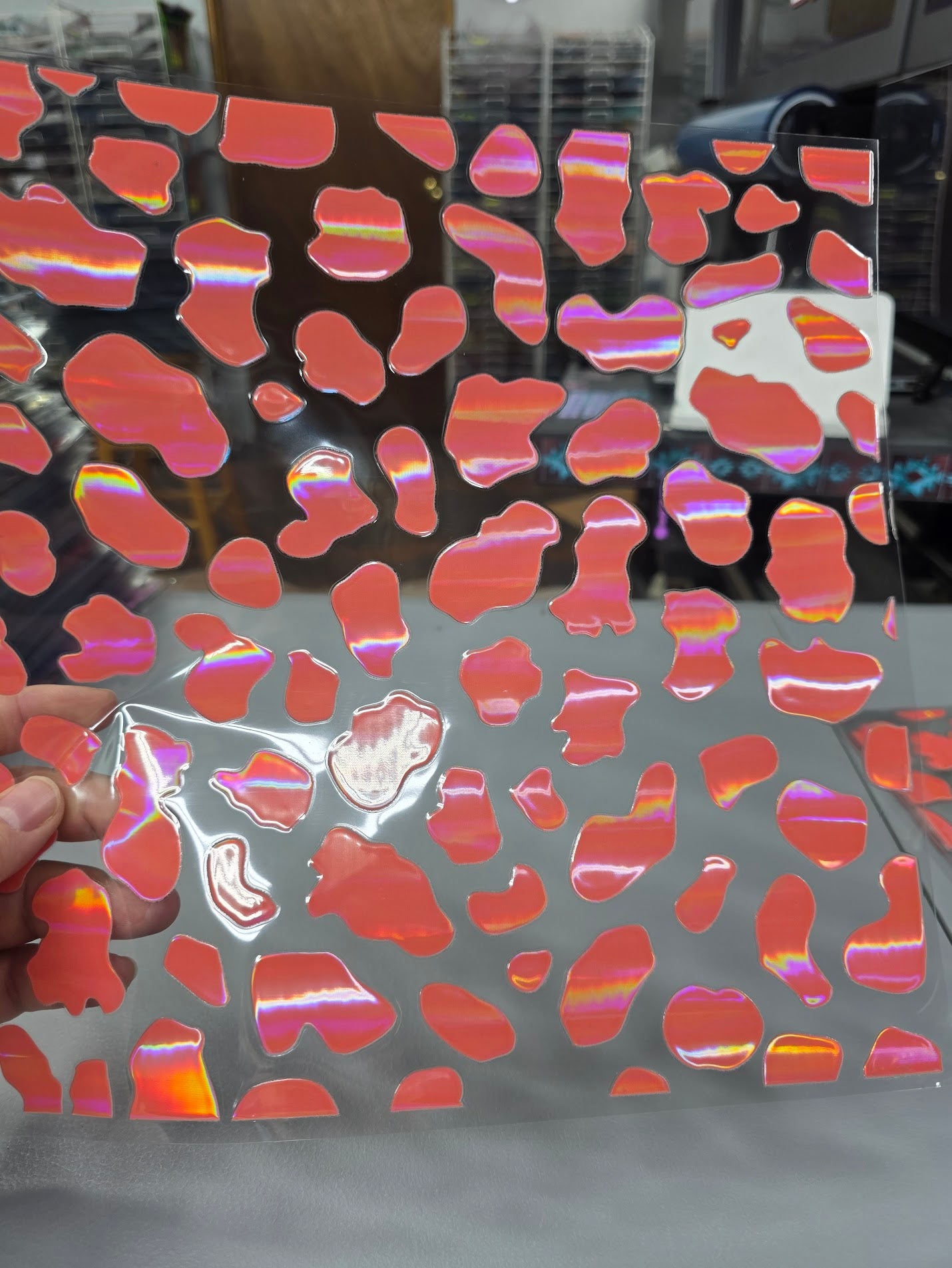 UVDTF Laser Holographic Coral Rounded Cow Print 11"x11"