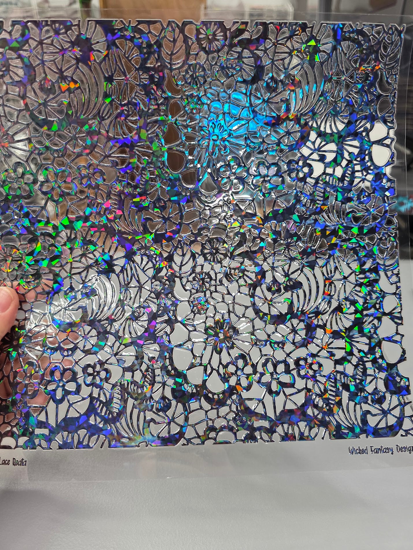 UVDTF Shattered Holographic Black Lace Reata 11"x11"