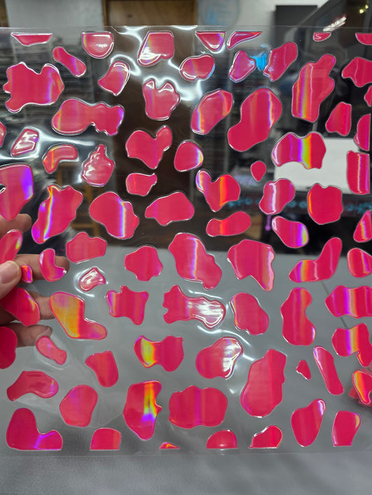 UVDTF Laser Holographic Pink Rounded Cow Print 11"x11"