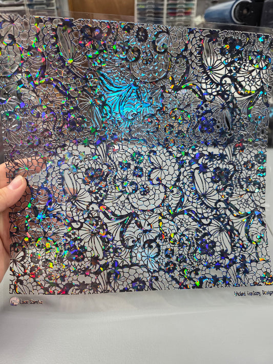 UVDTF Shattered Holographic Black Lace Samba 11"x11"