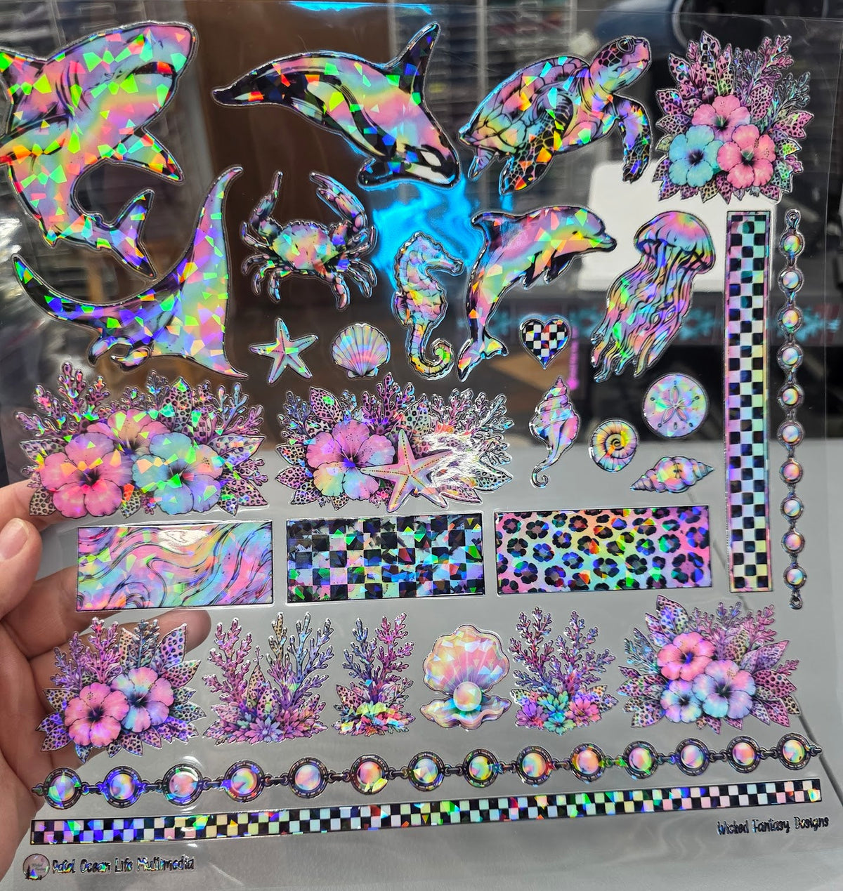 UVDTF Shattered Holographic Pastel Ocean Life 11"x11"