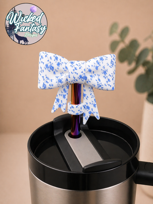 Blue Chinoiserie Bow Silicone Straw Topper