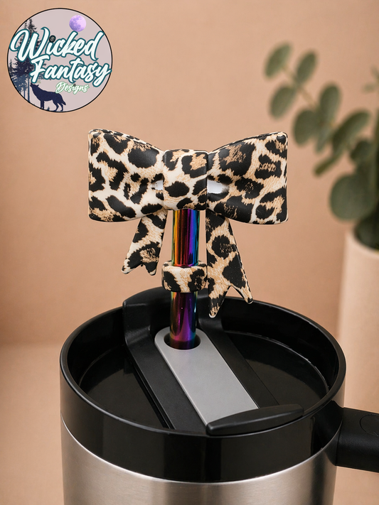 Leopard Print Bow Silicone Straw Topper