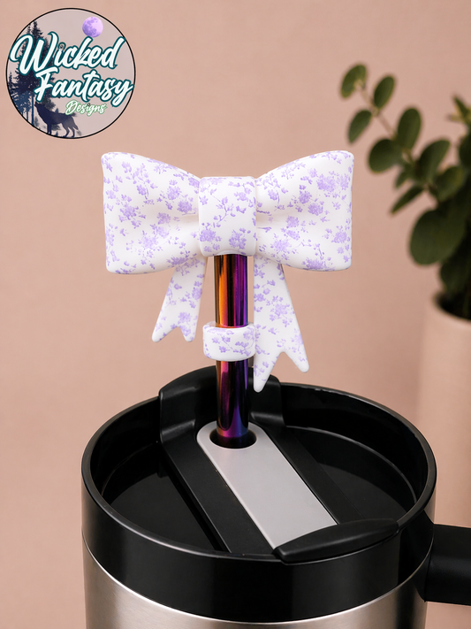 Lavender Chinoiserie Bow Silicone Straw Topper