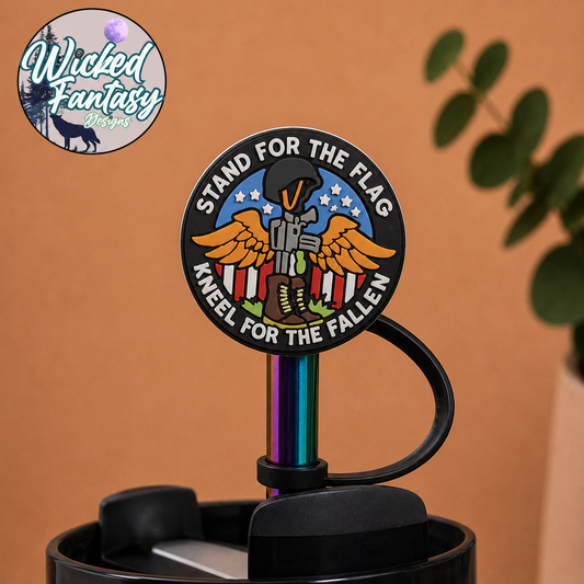 Stand for the Flag Kneel for the Fallen Silicone Straw Topper