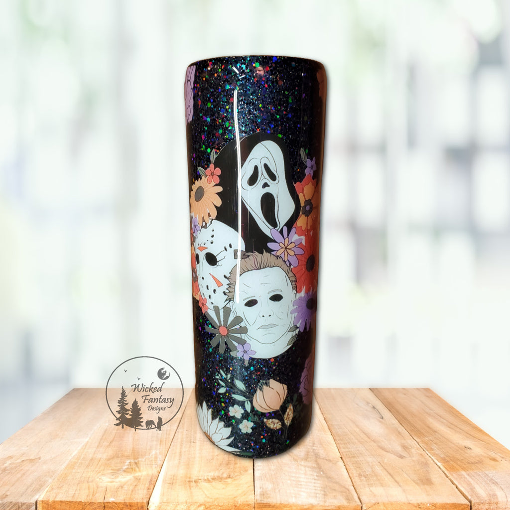 Ghostface with Vintage Retro Flowers Epoxy Tumbler 30oz