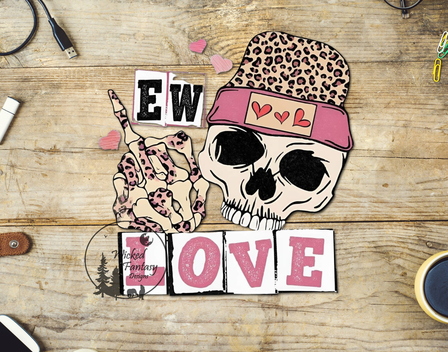 UVDTF Decal  Ew Love Skull Cute Funny Valentines 1pc