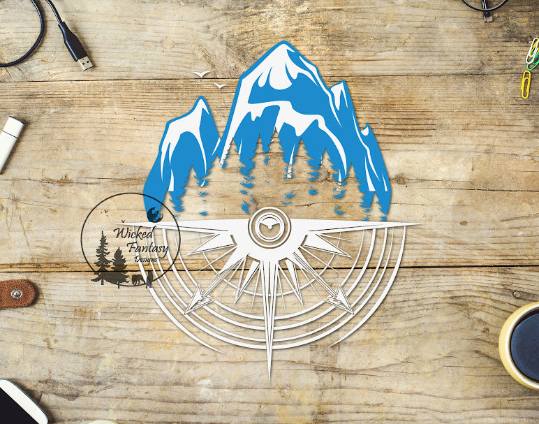 UVDTF Decal Snowy Mountains and Trees Compass in Wilderness 1pc