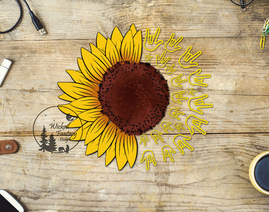 UVDTF Decal American ASL Love Sunflower 1pc