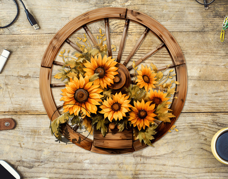UVDTF Sunflowers in a Wagon Wheel 1pc