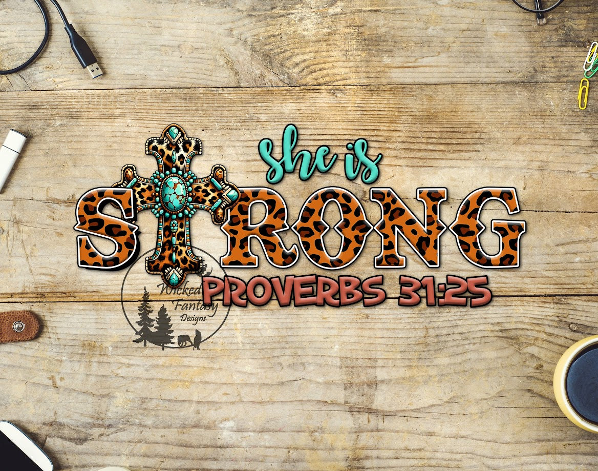 UVDTF Religous She Is Strong Leopard Print Cross 1pc