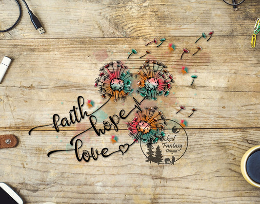 UVDTF Faith Hope Love Colorful Dandelion Puffs 1pc