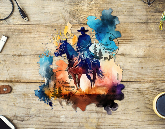 UVDTF Water Color Cowboy Horseback Riding 1pc
