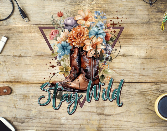 UVDTF Stay Wild Cowgirl Boots Flowers Stars 1pc