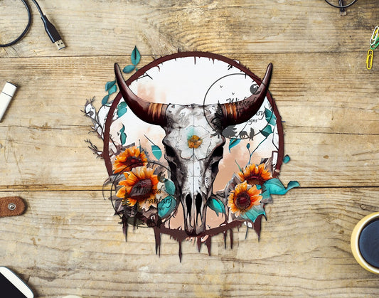 UVDTF Cow Skull Sunflowers Western 1pc