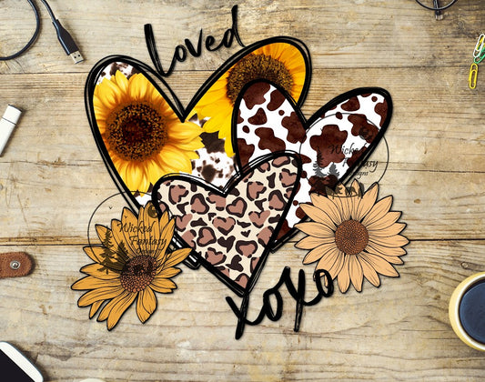 UVDTF Loved xoxo Sunflowers Cowhide Leopard Print Hearts  1pc