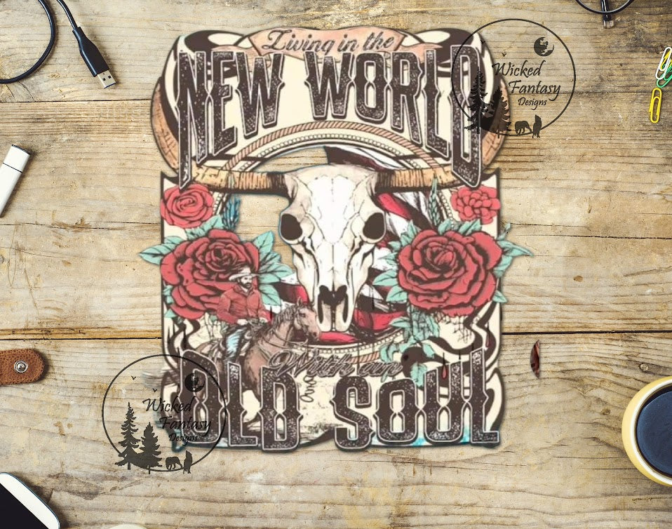 UVDTF Western Living In The New World With Our Old Soul Flowers Horseback Riding Cow Skull 1pc