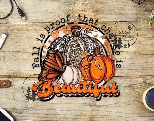 UVDTF Fall Is Proof That Change Is Beautiful Pumpkins Leopard Print Butterfly 1pc