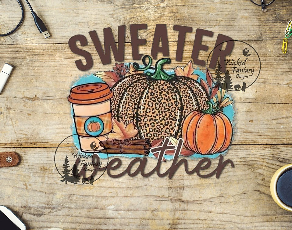 UVDTF Sweater Weather Leopard Print Pumpkin Coffee Cinnamon 1pc