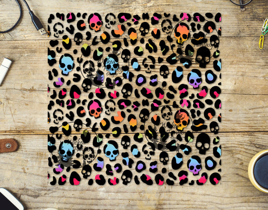 UVDTF Leopard Print Rainbow Skulls 10x10 Tumbler Element 1pc
