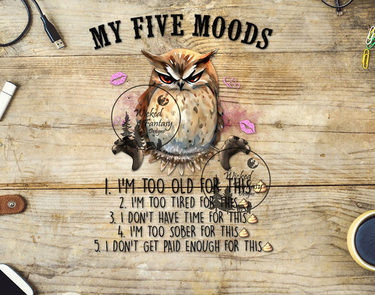 UVDTF My Five Moods Im Too Old For This Im Too Tired For This... Grumpy Owl 1pc