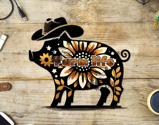 UVDTF Farm Life Porcelin Pig Sunflower Cowboy Hat 1pc