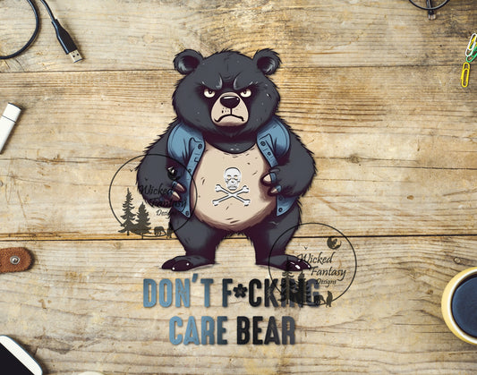 UVDTF Dont F**ing Care Black Grumpy Bear Funny Sarcastic