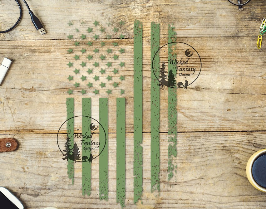 UVDTF Green USA Flag American 1pc