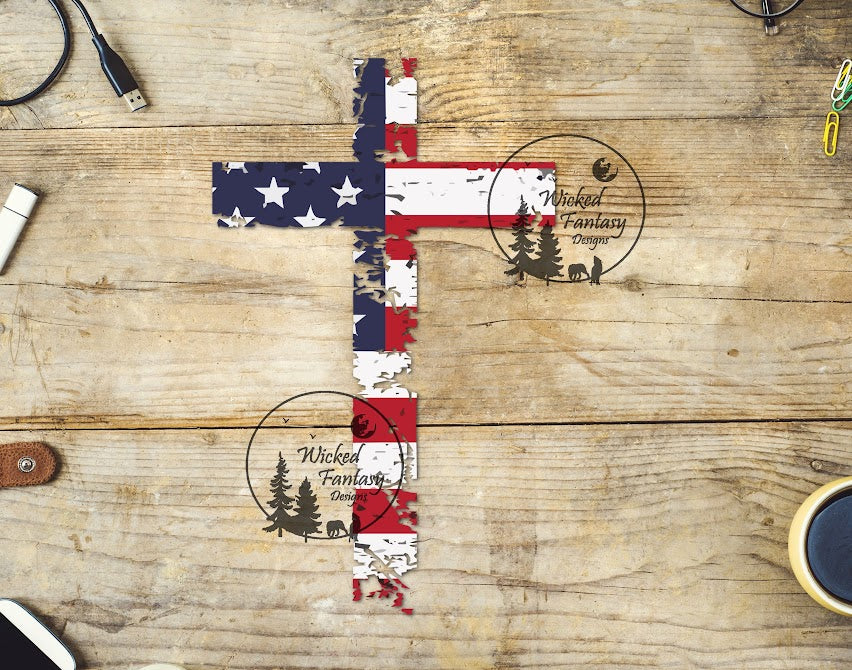 UVDTF Cross USA Flag American 1pc