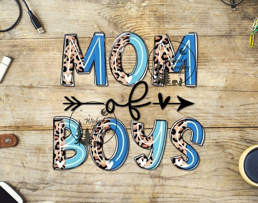 UVDTF Mom Of Boys Blue Leopard Print 1pc