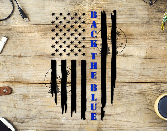 UVDTF Black and Blue USA American Flag Back The Blue 1pc