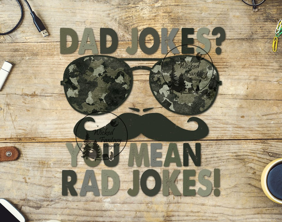 UVDTF Dad Jokes? You Mean Rad Jokes! Camo Sunglasses Mustache 1pc