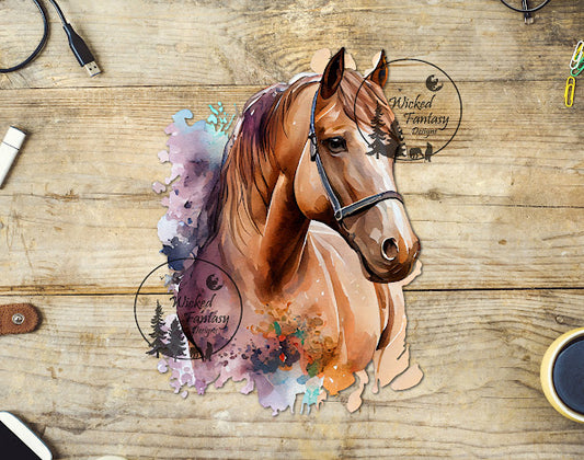 UVDTF Chestnut Horse Watercolor Halter 1pc