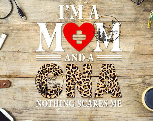 UVDTF I'm a mom and a CNA nothing scares me Healthcare Heart Leopard Print 1pc