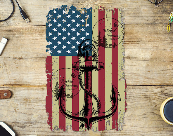 UVDTF USA American Flag Navy Anchor Veterans 1pc
